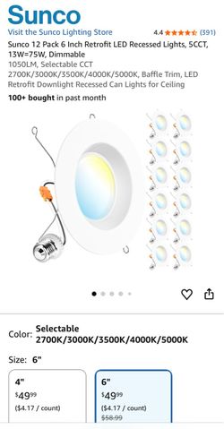 Sunco 12-Pack 6-Inch Retrofit LED Recessed Lights