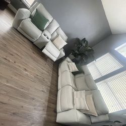 Faux white leather sofas