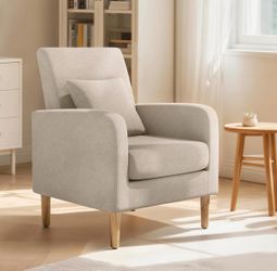 Magshion Mid-Century Accent Chair for Bedroom, Comfy Reading Chair for Living Room, Upholstered Linen Fabric Armchair Single Sofa with Back Pillow & W