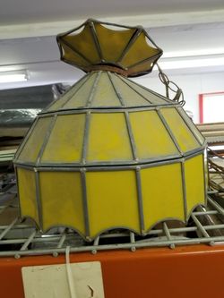 Lead and stain glass lamp. Great for pool tables or bar
