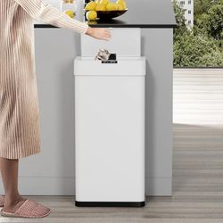  13.2 Gallon Automatic Trash Can Kitchen Office Touchless Motion Sensor Trash Can Stainless Steel, White