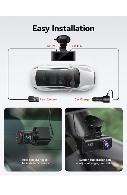 REDTIGER Dash Cam Front Rear, 4K/2.5K Full HD Dash Camera for Cars, Included 32GB Card, Built-in Wi-Fi GPS, 3.18” IPS Screen, Night Vision, 170°Wide A