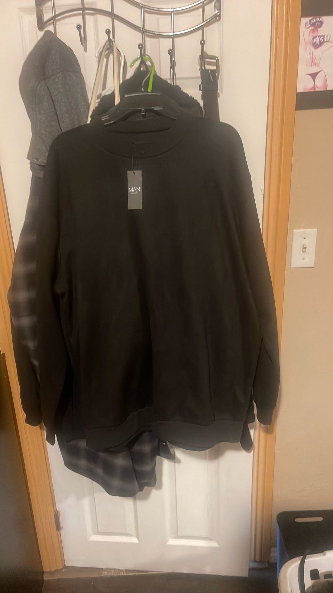 New Oversized Extended Neck Faux Suede Sweatshirt 