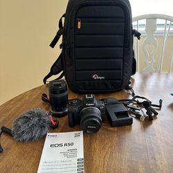 Canon EOS R50 Mirrorless Digital Camera - Kit with 18-45mm 55-210mm Lenses Bag