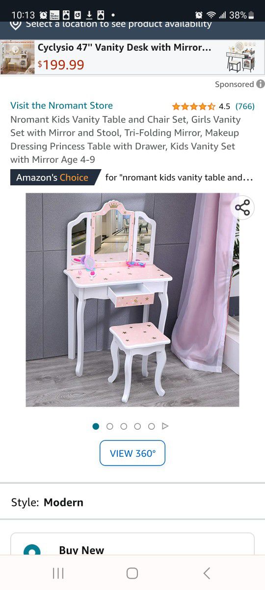 Nromant Kids Vanity Table & Chair with Mirror, Girls 4-9