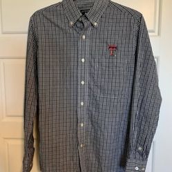 Texas Tech Red Raiders Shirt Men's S Black White Plaid Embroidered Button Up