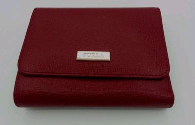 Authentic Furla Medium Trifold Leather Wallet in Deep Burgundy / Wine Red.