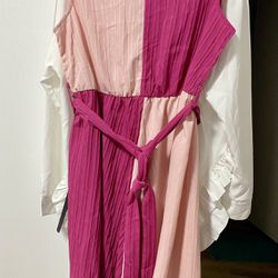 Color Block NEW Unworn Summer Dress W/belt Soft XL Uneven Hem Pink