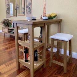 Kelly Solid Wood Counter Table Set w/ 2 Boucle Stools, 3-Piece Small Dining Kitchen Island Table Set