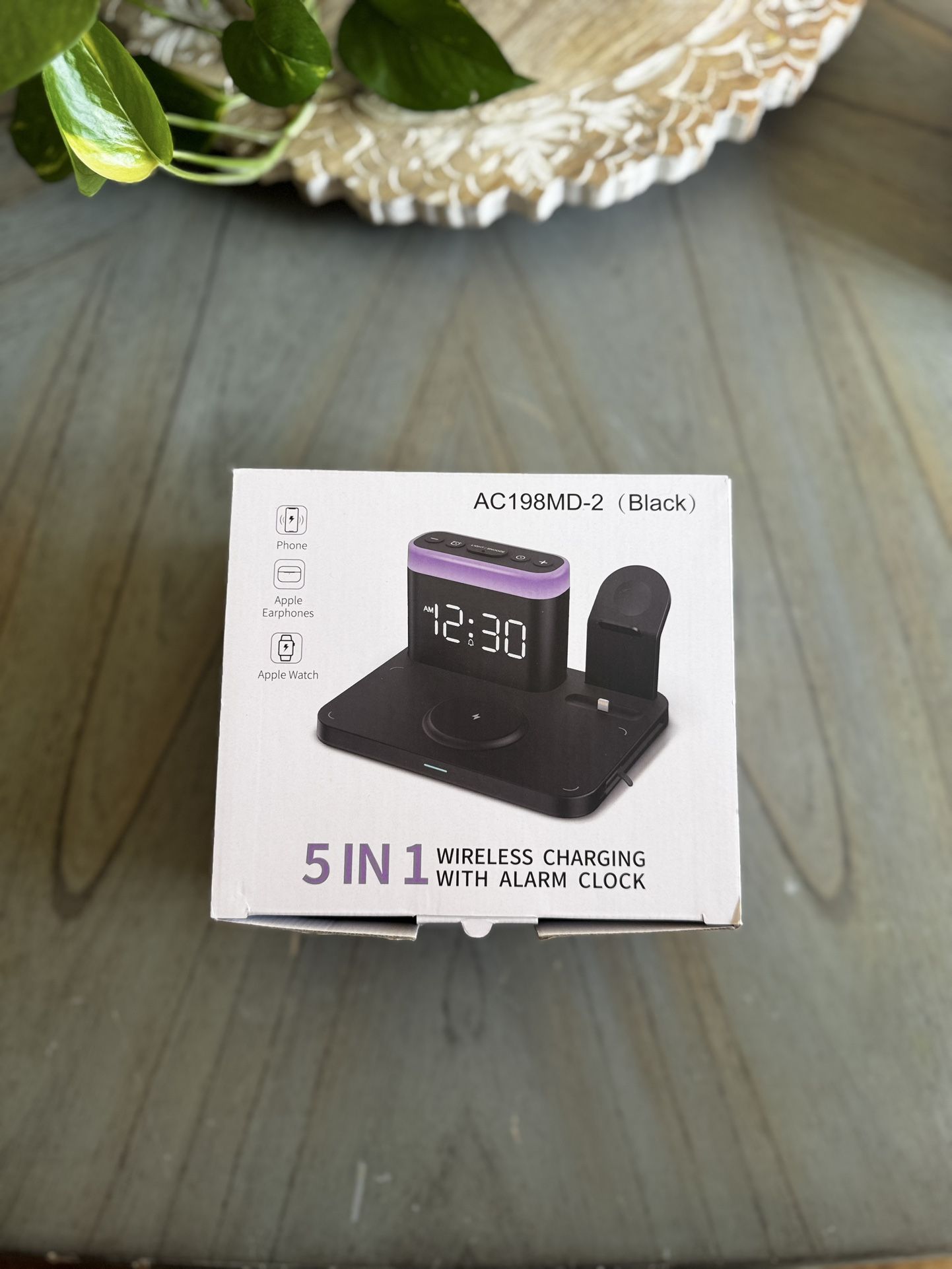 ANJANK Wireless Charging Station,5 in 1 Multiple Charger Stand with Alarm Clock,7 Night Light,Mag-Safe Charging Dock for iPhone 17 16 15 14 13 12 Pro
