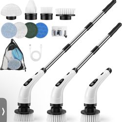 Electric Spin Scrubber, Cordless Cleaning Brush with 8 Replaceable Brush Heads, Power Shower Scrubber with Long Handle for Bathroom, Tub, Tile, Floor 