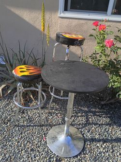 Garage or patio adjustable table and barstools