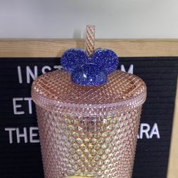 Blue/Silver Glitter Minnie Straw Topper