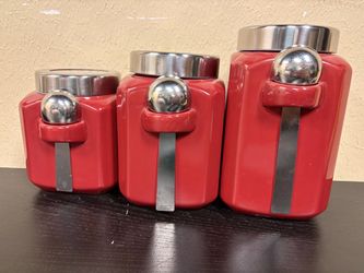 Red Ceramic Kitchen Canister Set of 3