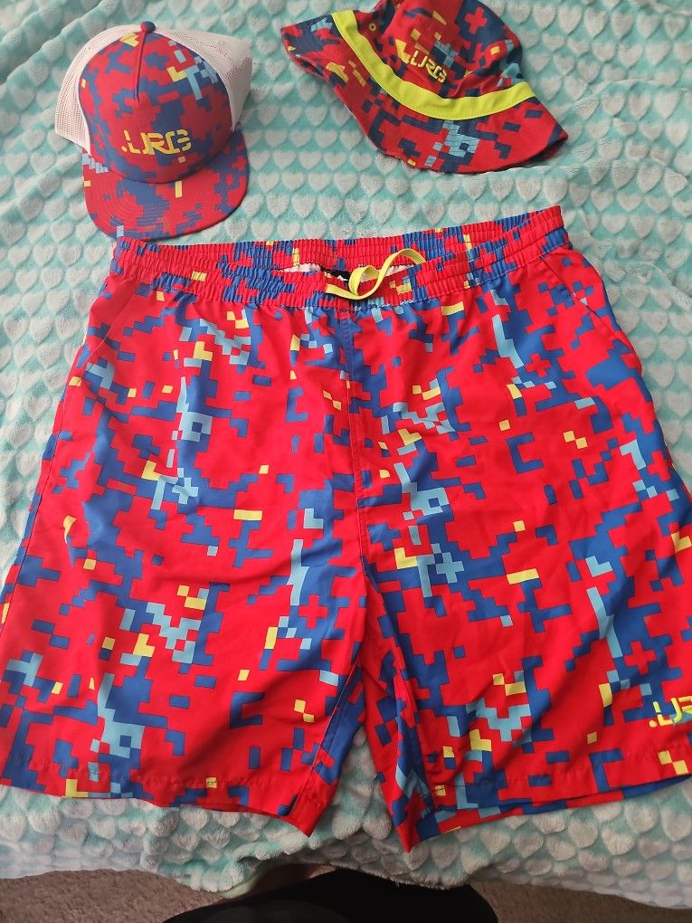 men's lrg swim trunks size 2xl red digi glitch