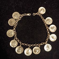 925 Sterling Silver 12 Saints Religious Bracelet