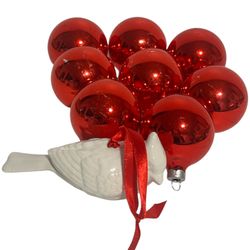 Christmas Ornaments Mercury Glass Ball 2.5" Rauch Red Lot of 8 & Cardinal Bird