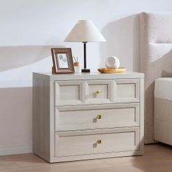 ❤️‍🔥 3 Drawers Nightstand W/Charging Station (Beige Or Natural)