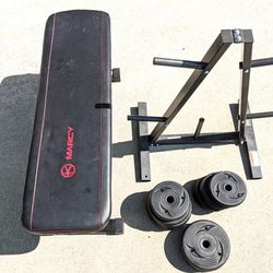 Marcy Flat Bench w/ Small Weight Rack And Plastic Weights