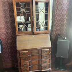 Late 20th Century Vintage Chippendale Style Secretary Slant Front Desk
