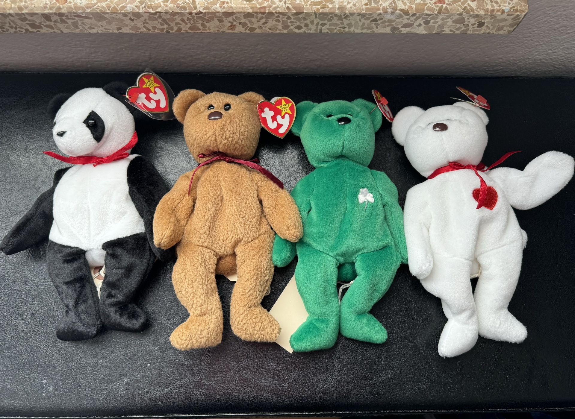 Lot of 4 Beanie Babies - Fortune, Erin, Curly, Valentino