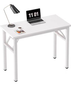 Need Small Folding Computer Desk, 31.5 Inch Writing Table, White No-Assembly, Sturdy Foldable Desk for Home Office, Bedroom, Dorm Room, Student Study,