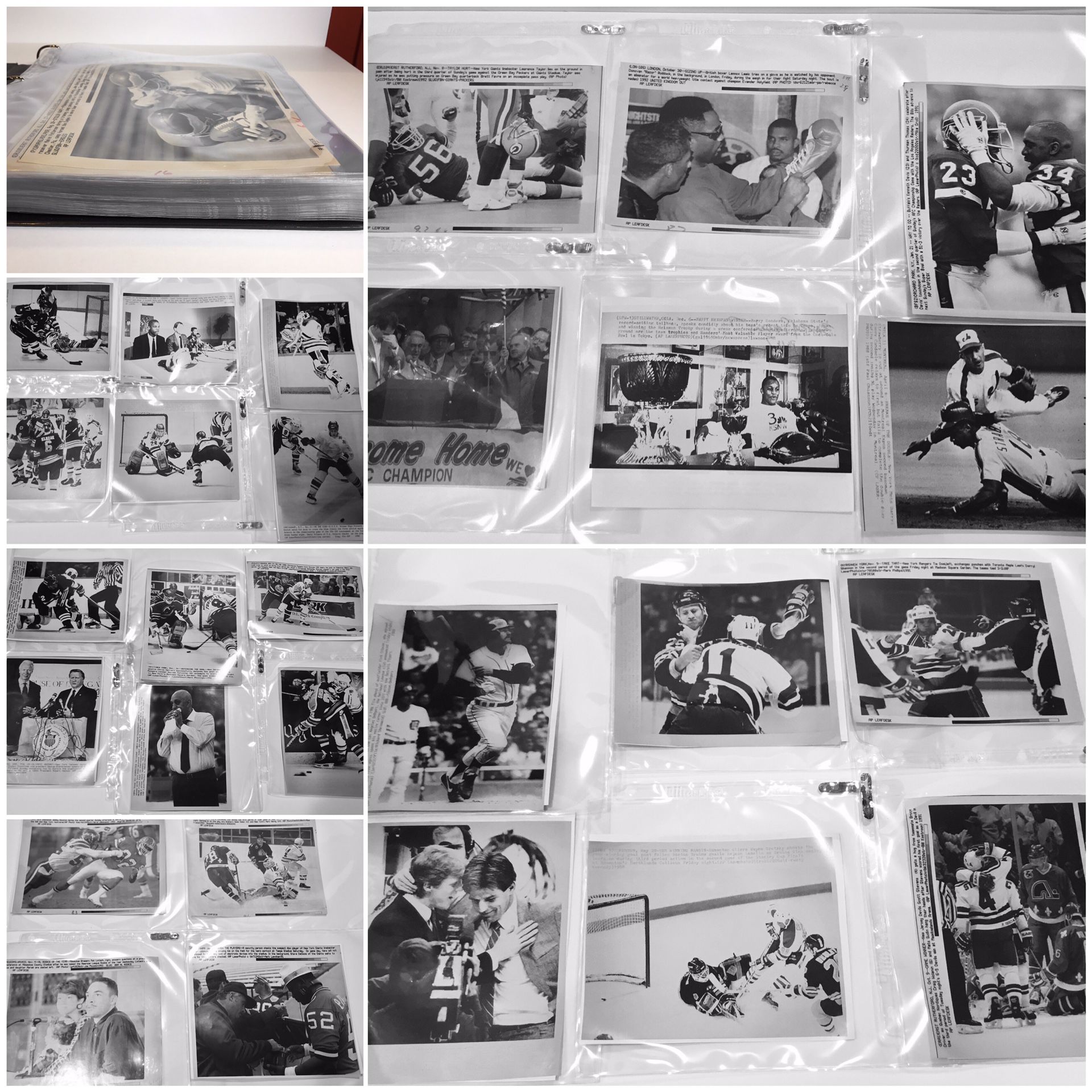 HUGE LOT of 101 VINTAGE AP News Wire Photos - Barry Sanders, Gretzky, Steinbrenner, Lawrence Taylor, Giants, Yankees, Patriots, Bruins, NCAA, MLB, N