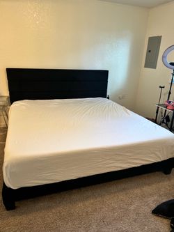 King Size Platform Bed Frame with Velvet Upholstered Headboard and Wooden Slats Support, Fully Upholstered Mattress Foundation/No Box Spring Needed/Ea