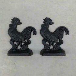 Vintage Cast Iron Rooster Doorstops 