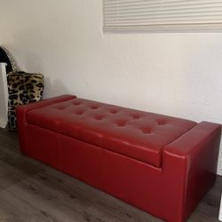 Red Faux Leather Bench