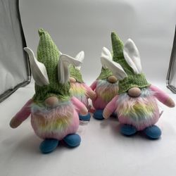 Lot of 4 Easter Gnome Plush Bunny Hat Spring Decor Weighted Shelf Gnomes