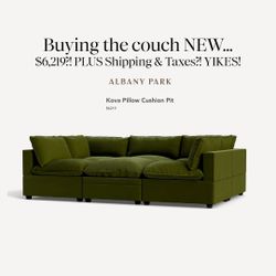 The Kova Pillow Cushion Pit by Albany Park - Olive Velvet - Large Couch/Sofa