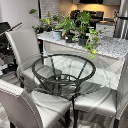 Modern Glass Dining Table + 3 Grey Chairs (Set or Separate)