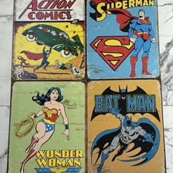 ACTION COMICS 16” X 12” SUPERMAN, BAT MAN, WONDER WOMAN COMIC TIN METAL WALL DECOR VINTAGE LOOK 