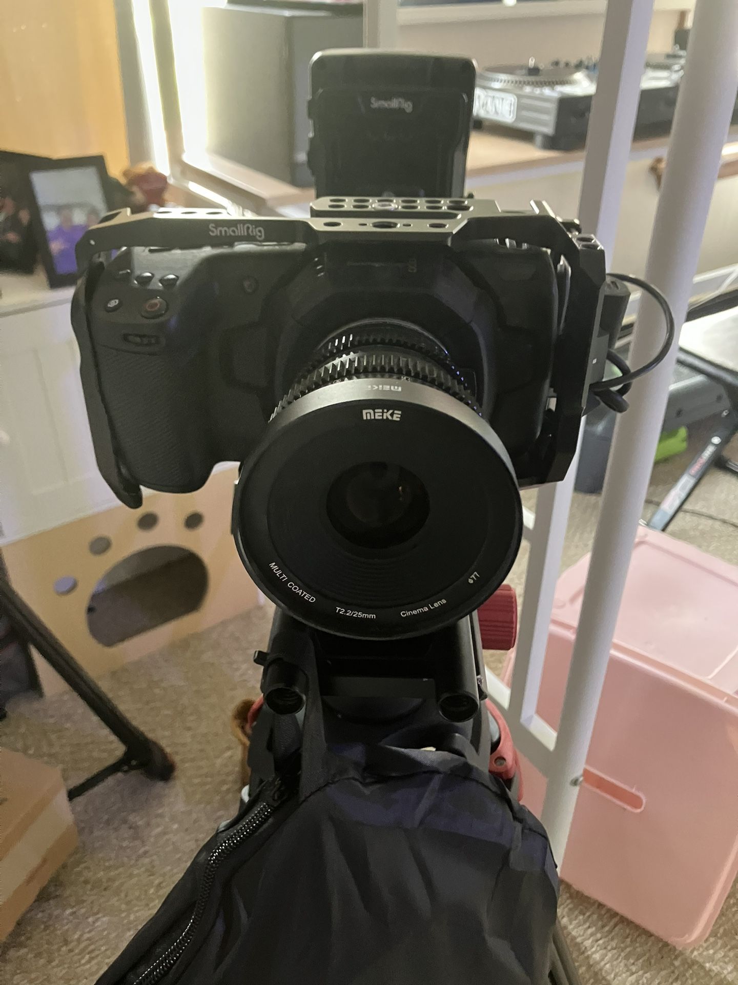 Black Magic Pocket 4k Camera (small rig cage) w. 25mm Mike Lens