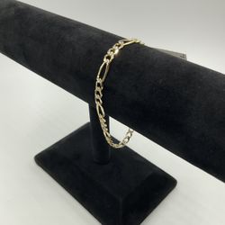 14KT YELLOW GOLD 7” DIAMOND-CUT FIGARO LINK BRACELET 4.75” 5.3GR