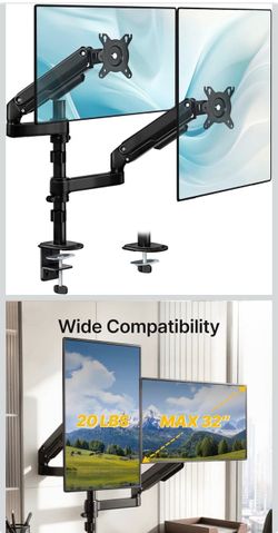 monTEK Vertical Stacked Dual Monitor Stand, 17–32", Full Motion Desk Mount Vertical Stacked Dual Monitor Stand, Max Height 24.59", Full Motion Swivel/