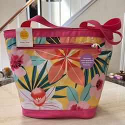 New Sun Squad Cooler Tote 12-Can Bag Pink Floral Insulated Liner