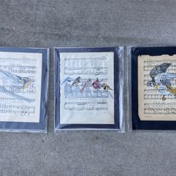 Song Birds” Artwork on Vintage Sheet Music-Signed B J Woods—$15 Each or $30 ALL
