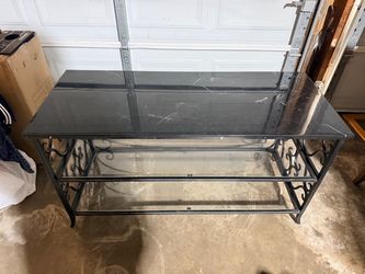 Black Marble Top Console Table with Iron Base