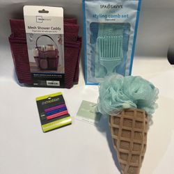 Shower Set: Mesh Shower Caddy, 6 Hair Styling Comb, Bath Sponge, 10pc Hair Grip