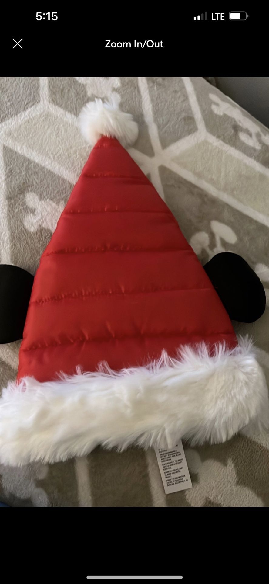 Disney Parks Mickey Mouse Ears Quilted Christmas Santa Hat One Size