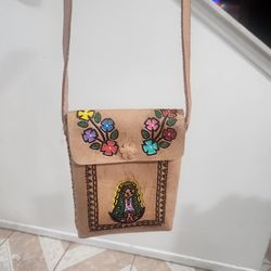Virgen De Guadalupe Leather Crossbody Purse