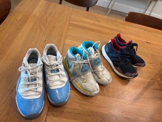 3 Pairs of Shoes – $100 for All  Selling all 3 pairs together:  * Adidas UltraBoost – Size 7 US * Nike Kyrie – Size 5.5Y * Air Jordan 11 Low UNC – Siz