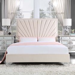 ART DECO VIBE BEIGE VELVET-FRAME-CAMA