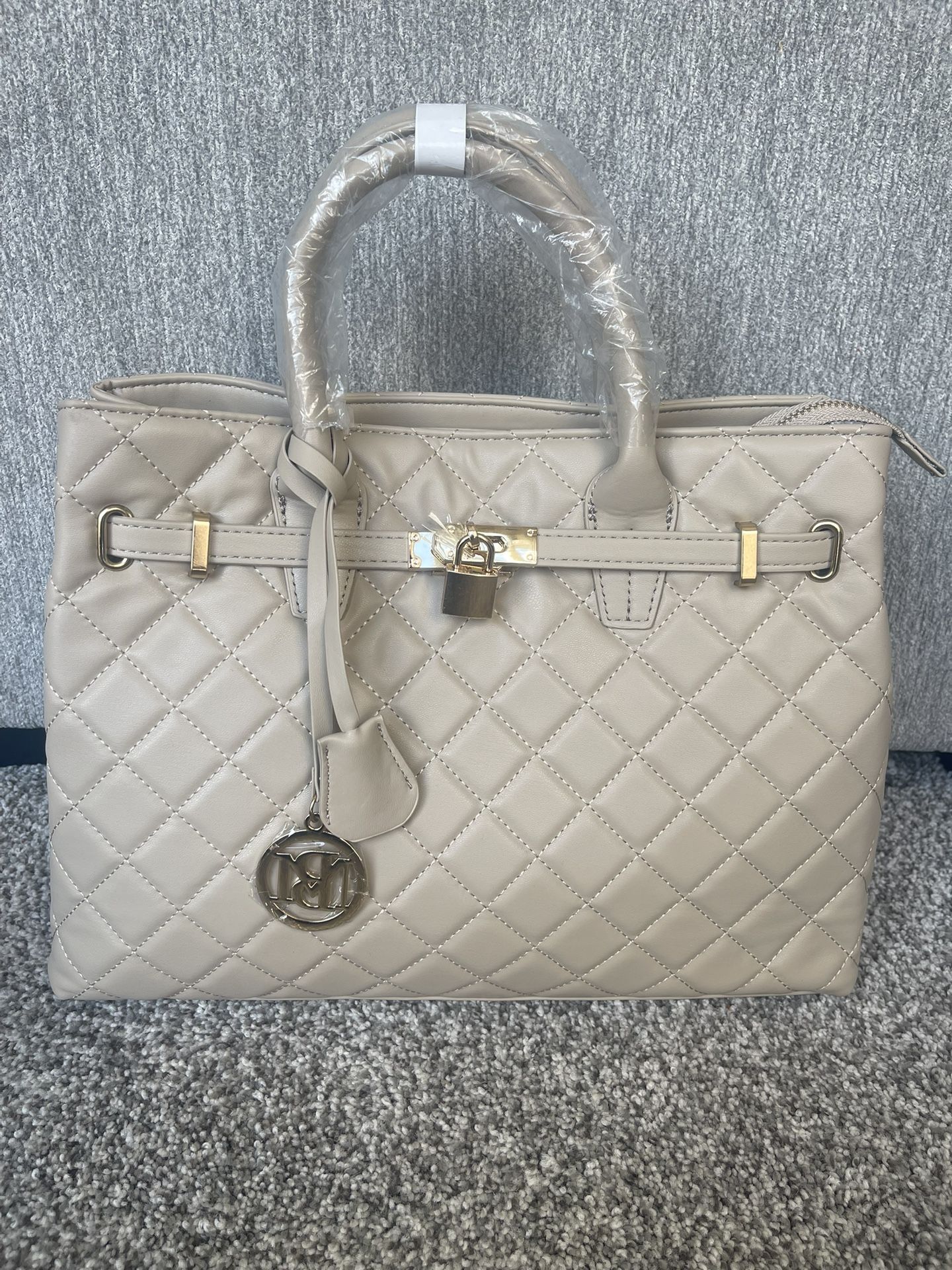 Badgley Mischka Diamond Quilted Tote Bag Gold Hardware NWT