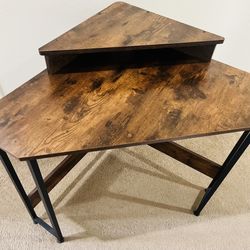Corner Desk, 29.5 in. W Triangle Antique Brown Computer Desk, Wooden Desk, Steel Frame Computer Desk