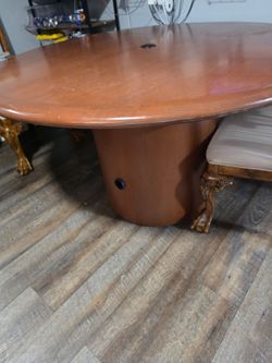 Round top table solid wood, thick with hole in the middle. For umbrella.#938