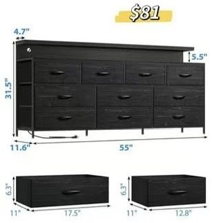 😀 55" W Dresser for Bedroom with 10 Drawers Long Dresser with LED Lights & Power Outlets Wide Dressers & Chests of Drawers Large Storage Organizer