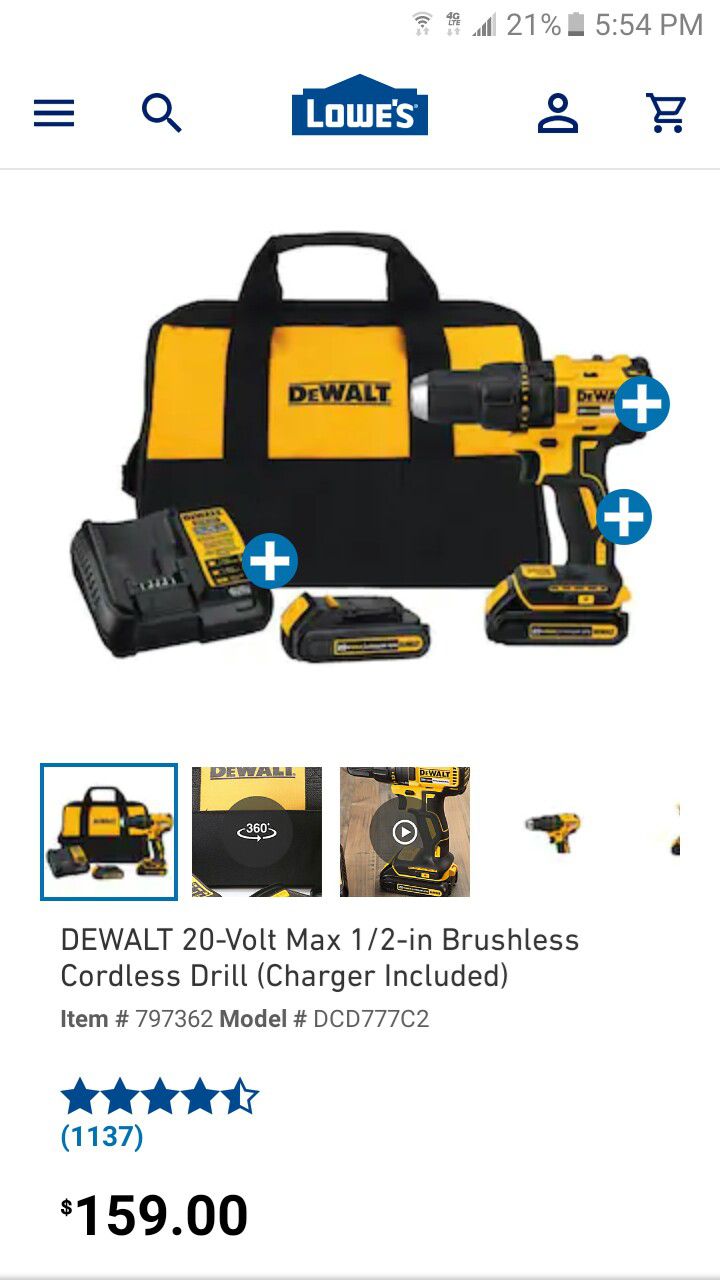 Dewalt 20v max 1/2 brushless cordless drill with charger n battery everything in picture